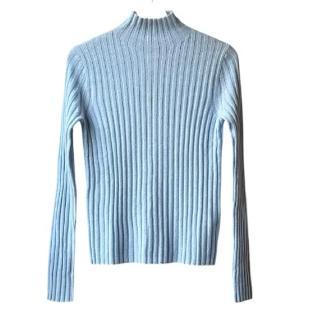 NWT J. Crew Wide Rib Cashmere Turtleneck Sweater Heather River Blue Sz S